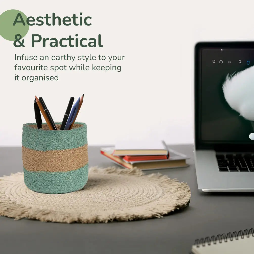 Jute Planter Set of 2, Natural Jute, 6.5x6.5x6, Mint Green & Natural - India Wholesale Co.