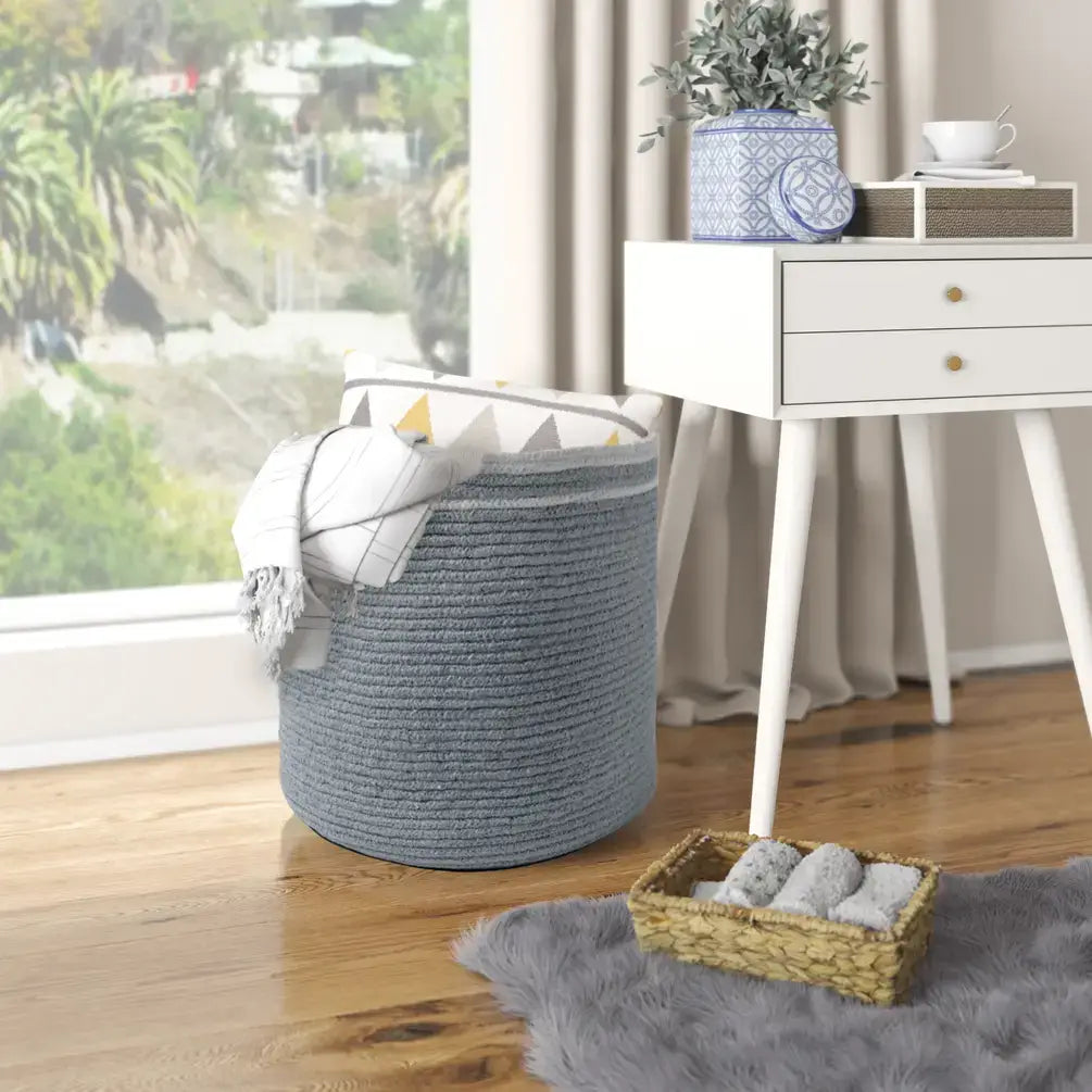 Cotton Basket without Lid Mineral Gray, 15.8x15.8x13.8" - India Wholesale Co.