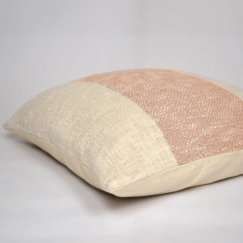 Diamond Weave Cotton Pillow Cover, (Centre Stripe) 22"x22", Beige & Offwhite - India Wholesale Co.