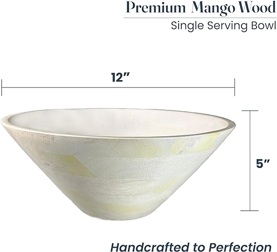 White Oil Stain Bowl-Mango Wood- 12"x5" - India Wholesale Co.