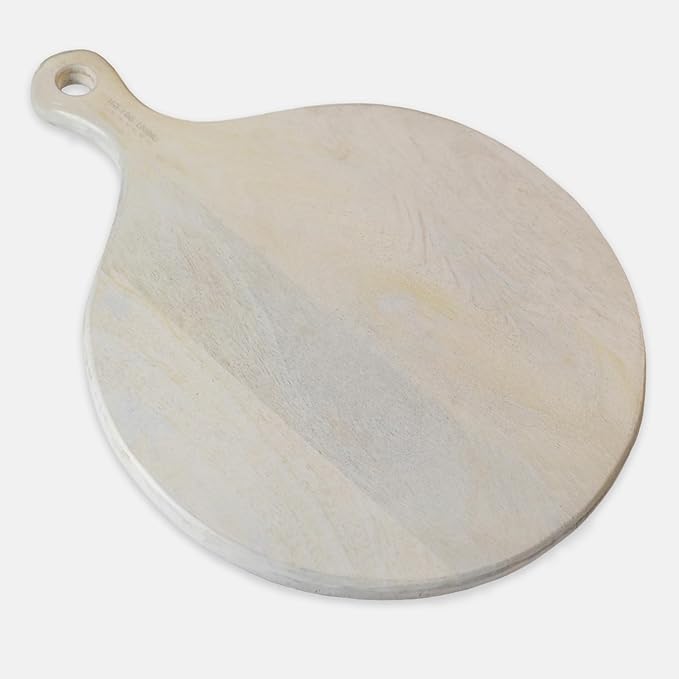 Round Paddle Server White Mango Wood 16"x12" - India Wholesale Co.