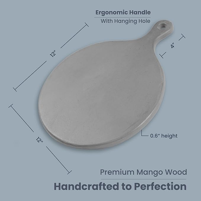 Round Paddle Server Gray Mango Wood 16"x12" - India Wholesale Co.