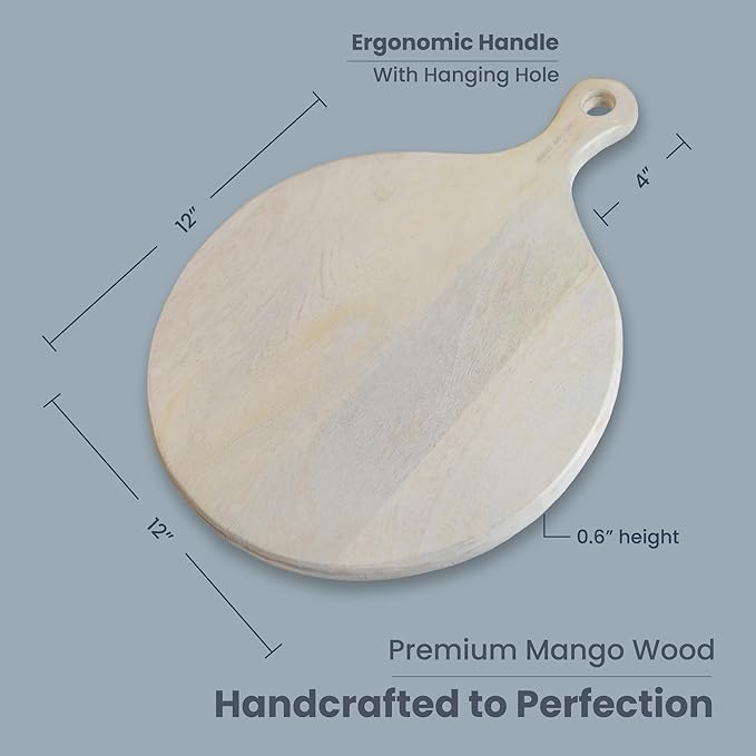 Round Paddle Server White Mango Wood 16"x12" - India Wholesale Co.