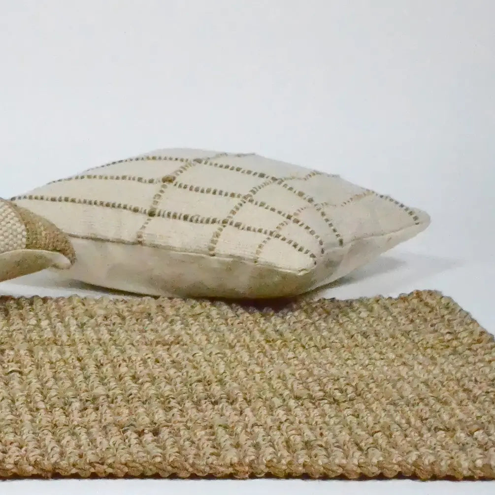 Jute Cotton Fancy check Cotton & Jute Pillow Cover, 18"x18", White - India Wholesale Co.