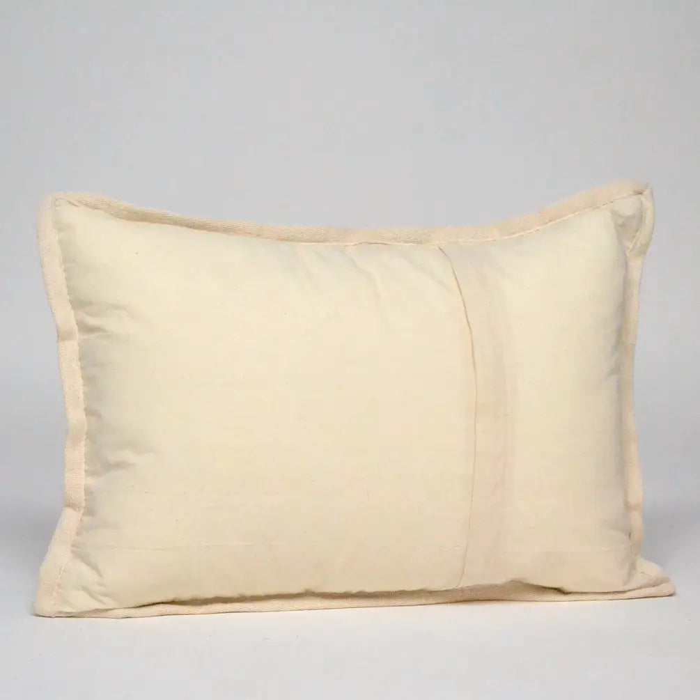 Handloom Broad Stripes Cotton & Jute Pillow Cover 14"x20", White & Natural - India Wholesale Co.