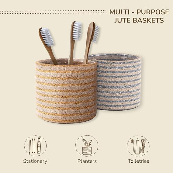 Jute Planters with Poly-Lining Set of 4 Orange/Natural Jute & Teal Blue/Natural Jute X2 6.5x6.5x6" - India Wholesale Co.