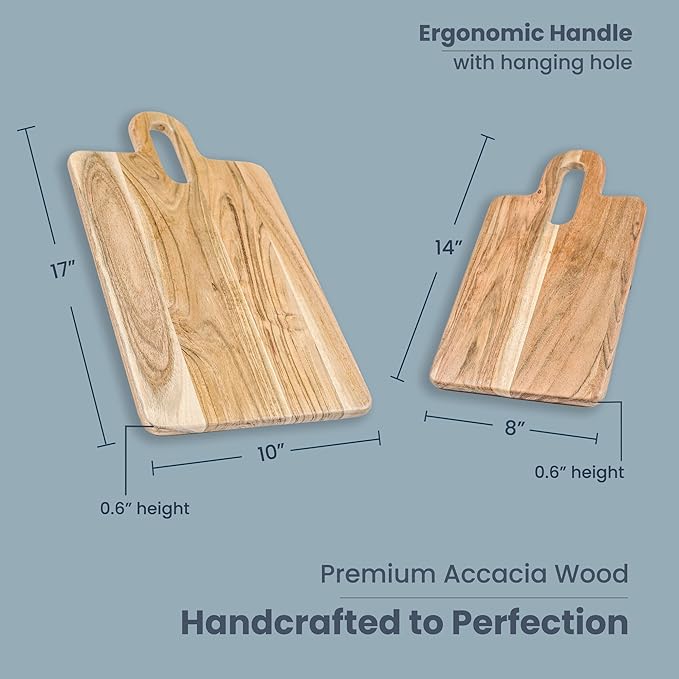 Long Groove Acacia Rectangle Board - 17"x10" and 14"x8" Set of 2-Natural - India Wholesale Co.