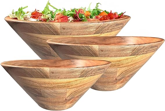 Bowls Plain Acacia - D- 12x B-5", D-10xB-4",D- 8x3", Set of 3 - Natural - India Wholesale Co.