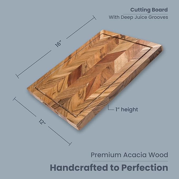 Chopping Board Acacia - Rectangle Chevron- 16"x12x1.5" - India Wholesale Co.