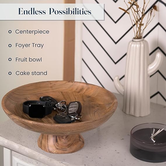 Fruit Bowl Plain Acacia -12"x2" -Natural - India Wholesale Co.