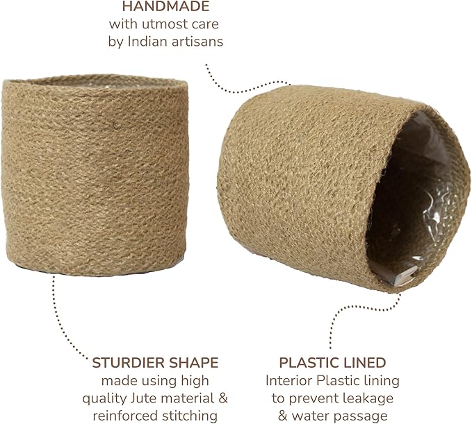 Jute Planter Set of 2, Natural Jute, 6.5x6.5x6, Brown