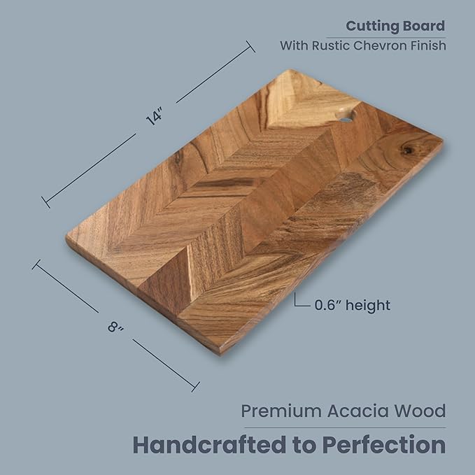 Chopping Board Acacia- Rectangle Chevron- 14"x8" - India Wholesale Co.
