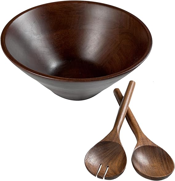 Bowl Plain Acacia with Servers -12"x5" Walnut - India Wholesale Co.