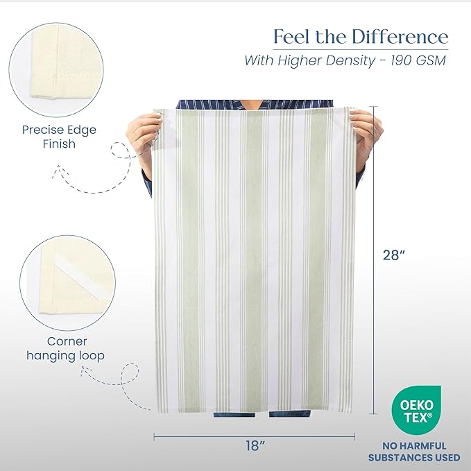 Set of 4 yarn Dyed Kitchen Towel, 18" x 28", Recycled Cotton, Gray & Green - India Wholesale Co.