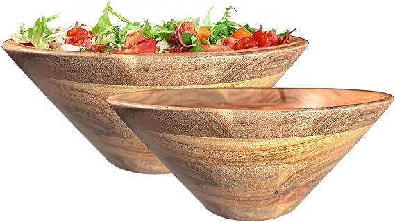 Bowls Plain Acacia - 12x5" and 10x4", Set of 2 - Natural - India Wholesale Co.