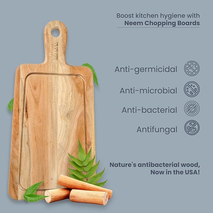 Neem Chopping Board-Long Handle 20X10" and 16X8", Set of 2 - India Wholesale Co.