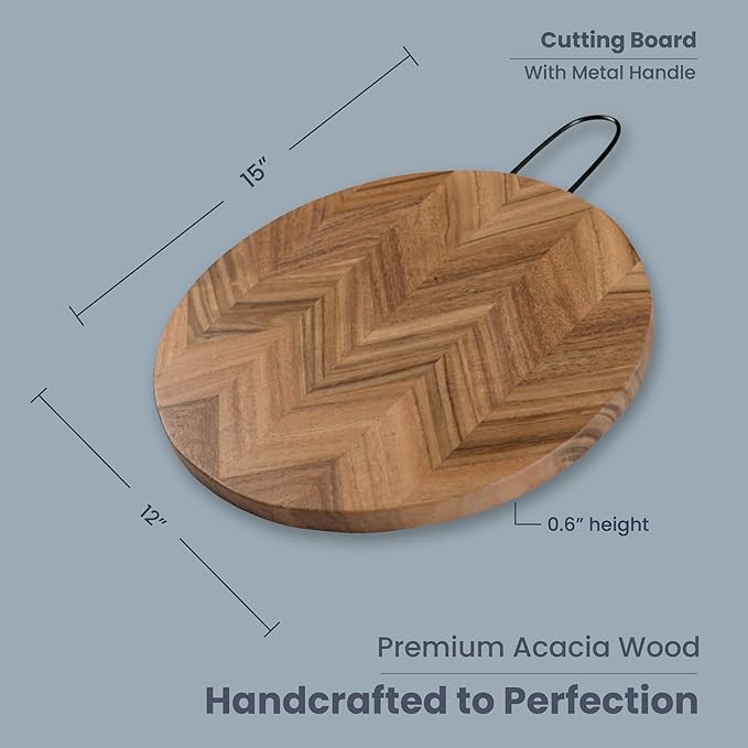 Round Chopping Board Acacia - Chevron- 16x12" - India Wholesale Co.