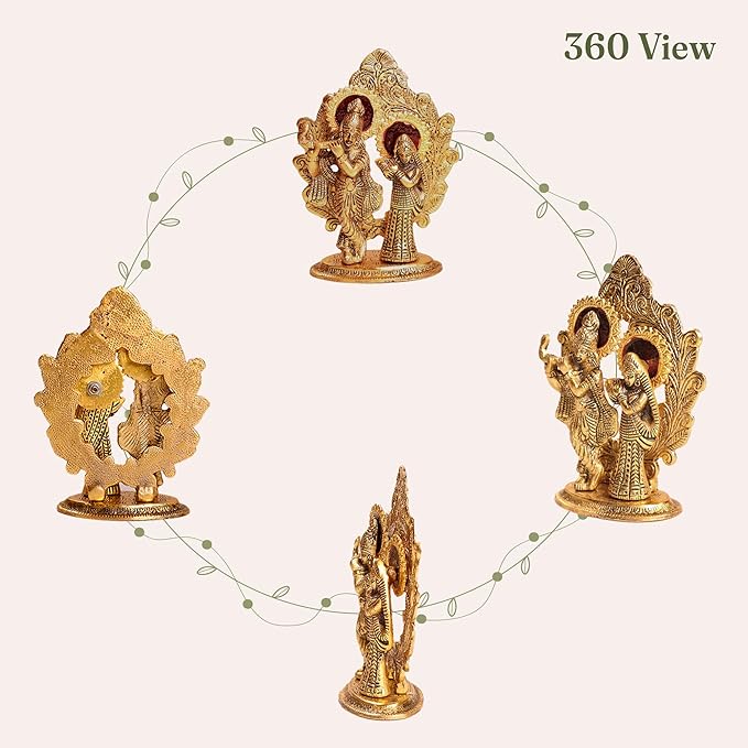 Radha Krishna Idol, Handcrafted with Antique Gold, Set of 1 - India Wholesale Co.