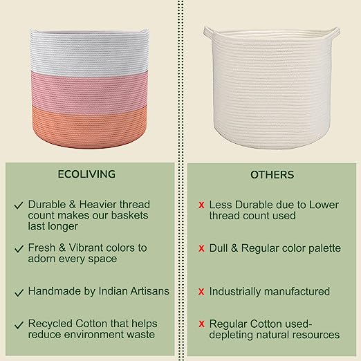 Cotton Basket without Lid Pink and White 15.8x15.8x13.8" - India Wholesale Co.