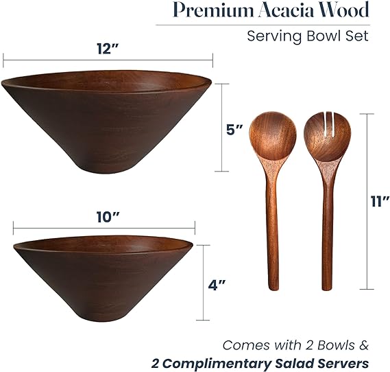 Bowls Plain Acacia - 12x5", 10x4", Set of 2 Walnut - India Wholesale Co.