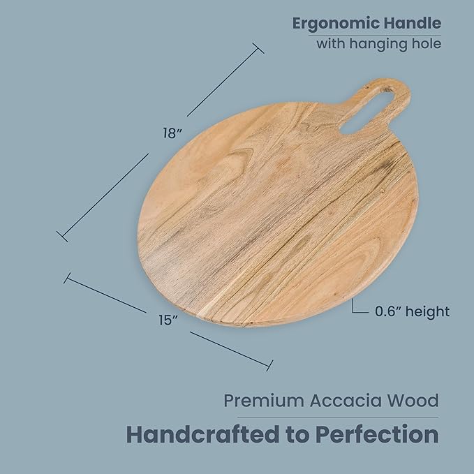 Long Groove Acacia Round Board - 18"x15" - Natural - India Wholesale Co.