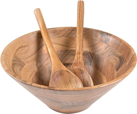 Bowl Plain Acacia with Servers 11" -12"x5" - Natural - India Wholesale Co.