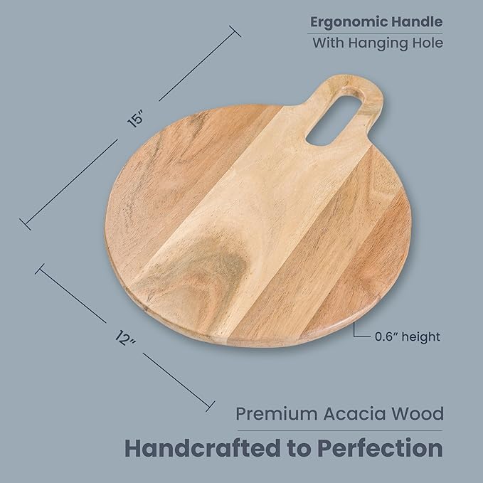 Long Groove Acacia Round Board - 15"x12" - Natural - India Wholesale Co.