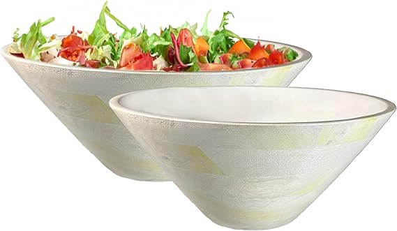 White Oil Stain Bowl Mango Wood 12"x5" and 10"x4" ,Set of 2 - India Wholesale Co.