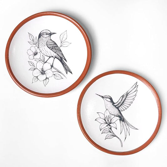 Hummingbird Terracotta Wall Plates Set of 2 – 8 Inch Décor
