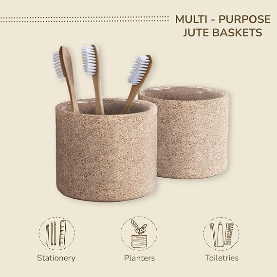 Jute Planters with Poly-Lining Set of 3 Natural Jute 4.5x4.5x4" - India Wholesale Co.