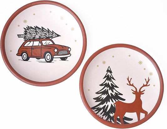 8-Inch Terracotta Christmas Plates Set of 2