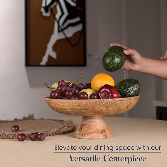 Fruit Bowl Plain Acacia -12"x2" -Natural - India Wholesale Co.