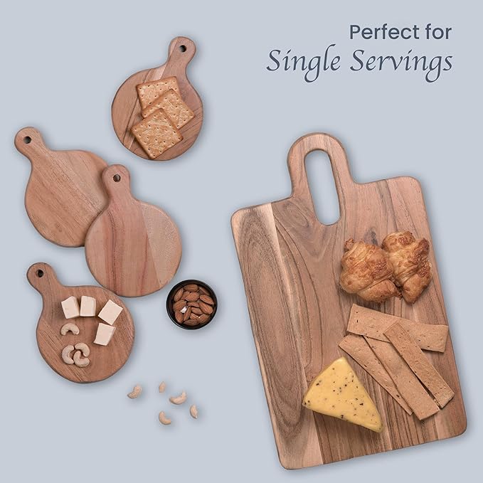 Round Paddle Server Small Acacia 7"x5" Set of 4 -Natural - India Wholesale Co.