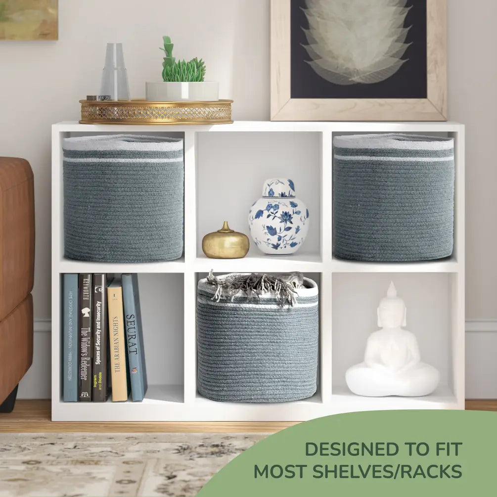 Cotton Basket Set of 3, Cotton, 11x11x11, Gray- Solid - India Wholesale Co.