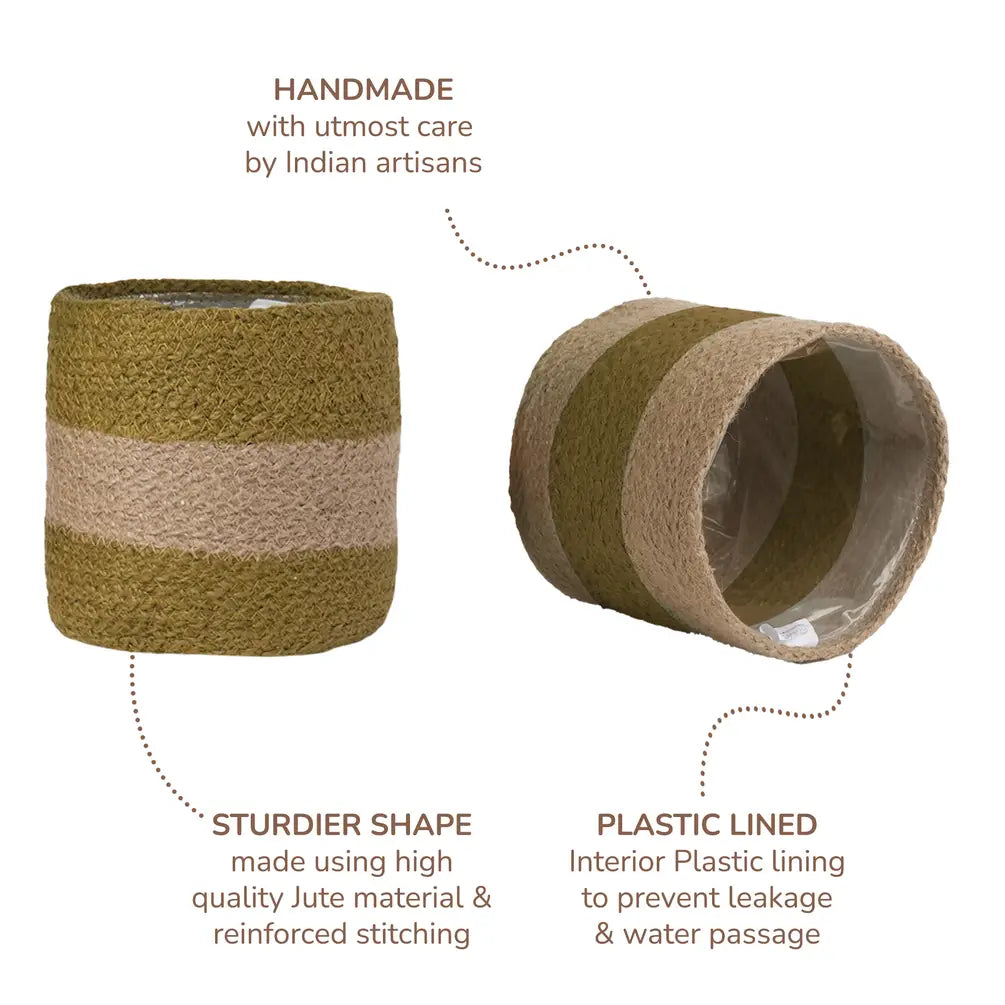 Jute Planter Set of 2, Natural Jute, 4.5x4.5x4, Olive & Natural - India Wholesale Co.