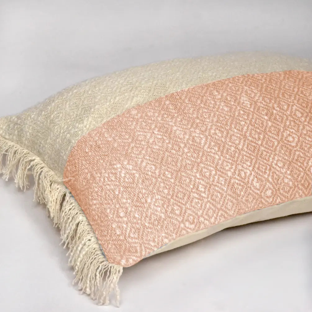 Diamond Weave Cotton Pillow Cover (Half & half) 14"x20", Beige & Offwhite - India Wholesale Co.