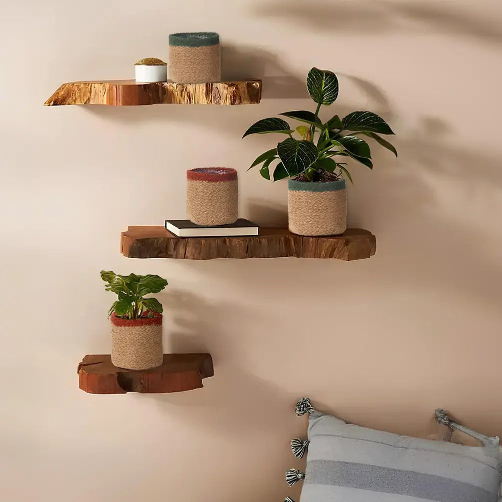 Jute Planter Set of 4, Natural Jute, 4.5x4.5x4, Red, Green & Natural - India Wholesale Co.