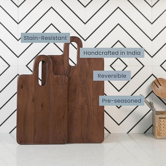 Long Groove Acacia Rectangle Board - 17"x10" and 14"x8" Set of 2-Walnut - India Wholesale Co.