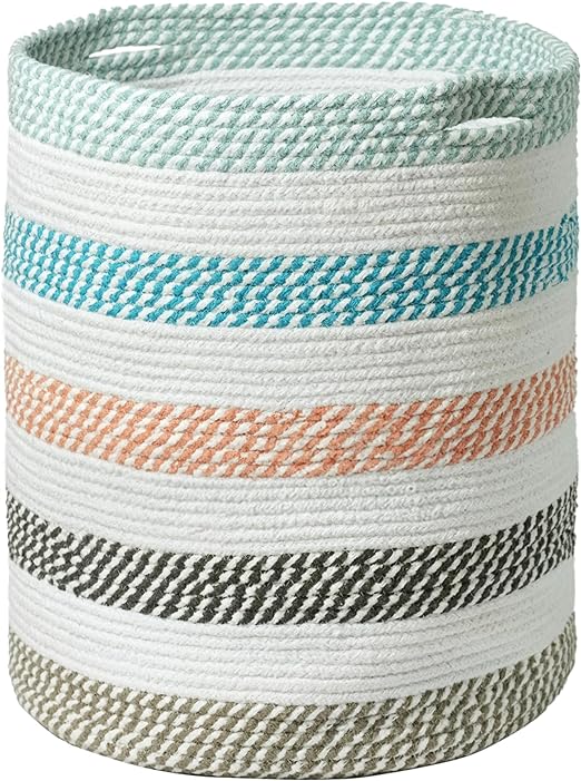 Cotton Basket, Cotton, 15x15x17.7, Multicolor- Melange - India Wholesale Co.