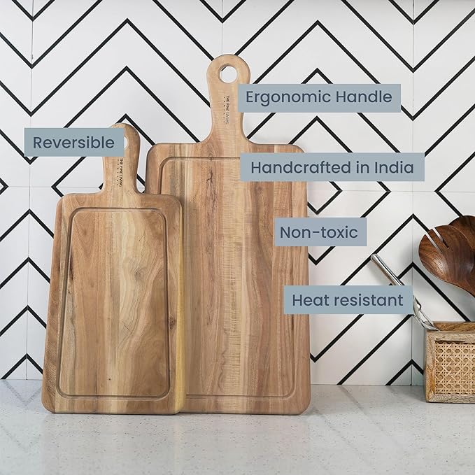 Neem Chopping Board-Long Handle 20X10" and 16X8", Set of 2 - India Wholesale Co.