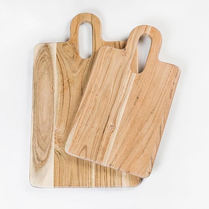 Long Groove Acacia Rectangle Board - 17"x10" and 14"x8" Set of 2-Natural - India Wholesale Co.