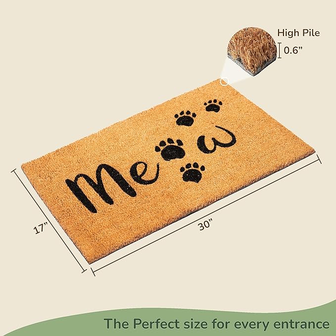 Coir Mats Animals Meow - 17X30" Beige/Black - India Wholesale Co.