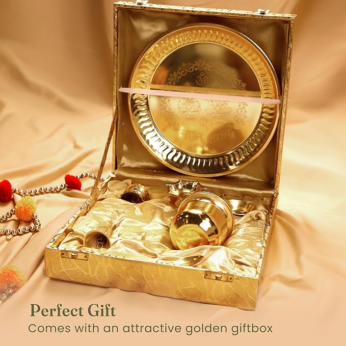 Pooja Thaal or Thali, Decorative Plate, Gold Box, Set of 1 - India Wholesale Co.