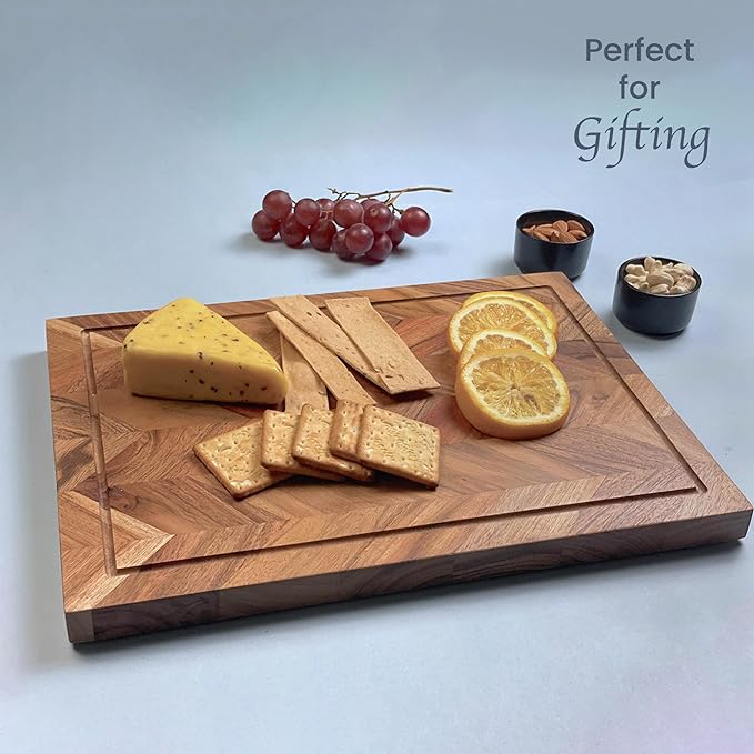 Chopping Board Acacia - Rectangle Chevron- 16"x12x1.5" - India Wholesale Co.