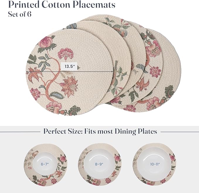 Multi Chintz Printed Braided Placemat Set of 6 - 3 different Prints- Recycle Cotton - India Wholesale Co.