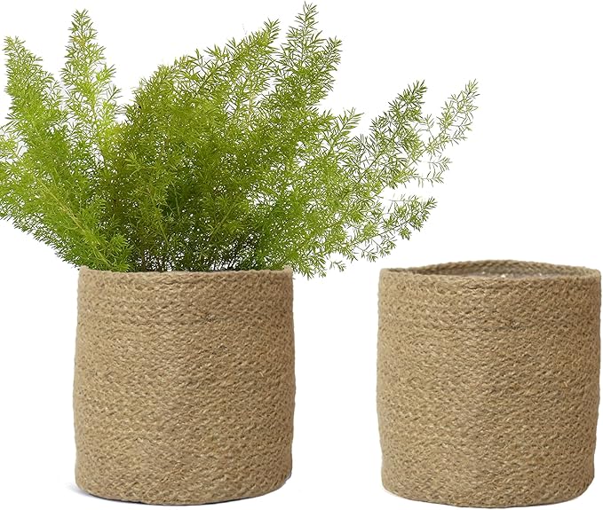 Jute Planter Set of 2, Natural Jute, 6.5x6.5x6, Brown