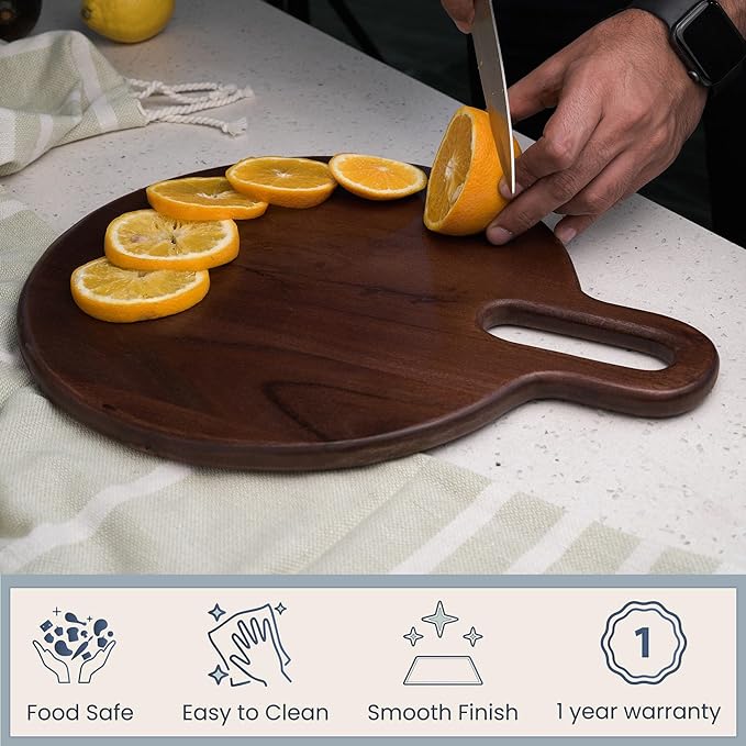 Long Groove Acacia Round Board - 15"x12"-Walnut - India Wholesale Co.