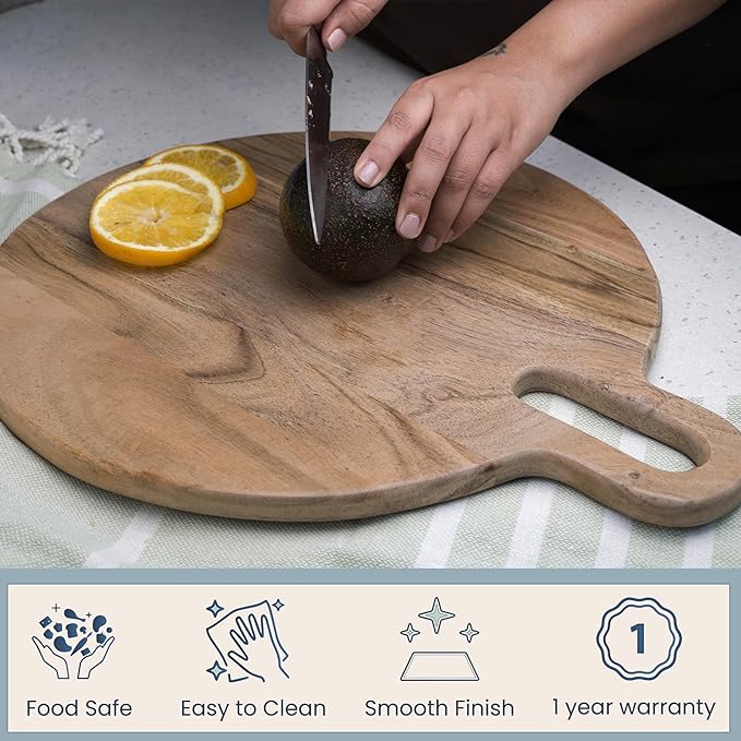 Long Groove Acacia Round Board - 18"x15" - Natural - India Wholesale Co.