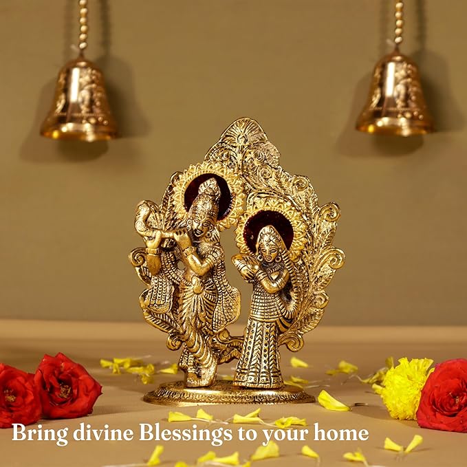 Radha Krishna Idol, Handcrafted with Antique Gold, Set of 1 - India Wholesale Co.