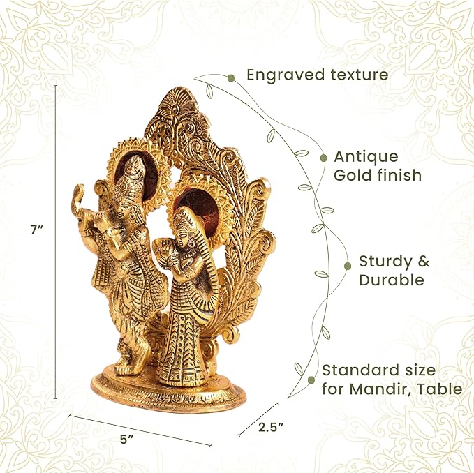 Radha Krishna Idol, Handcrafted with Antique Gold, Set of 1 - India Wholesale Co.